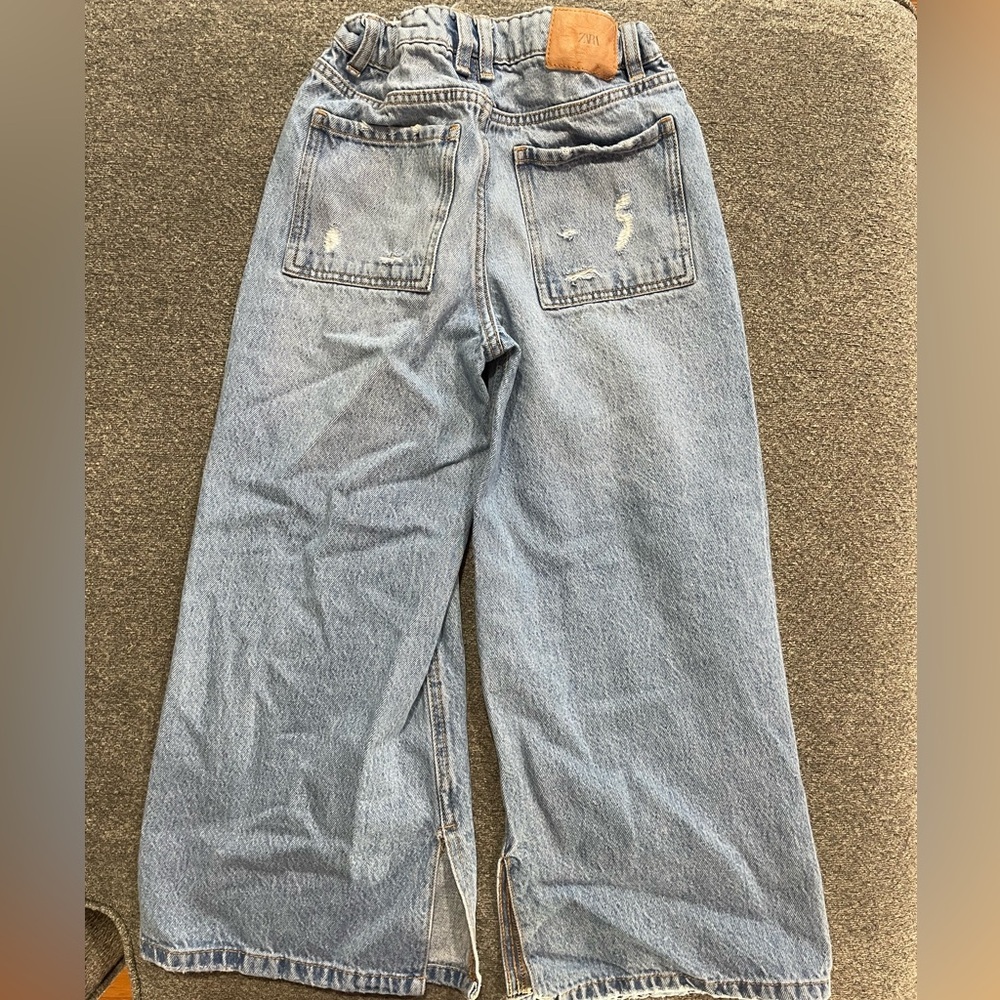 Zara Girls Wide leg Distressed Jeans Size 9 - Picture 3 of 4